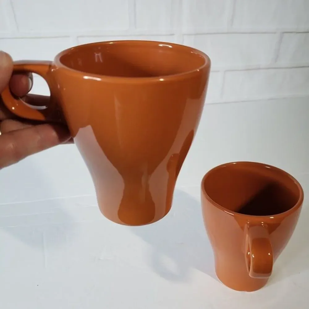 Retro Style Ikea Orange Rust Ceramic Coffee Mugs Set of 2 Cups